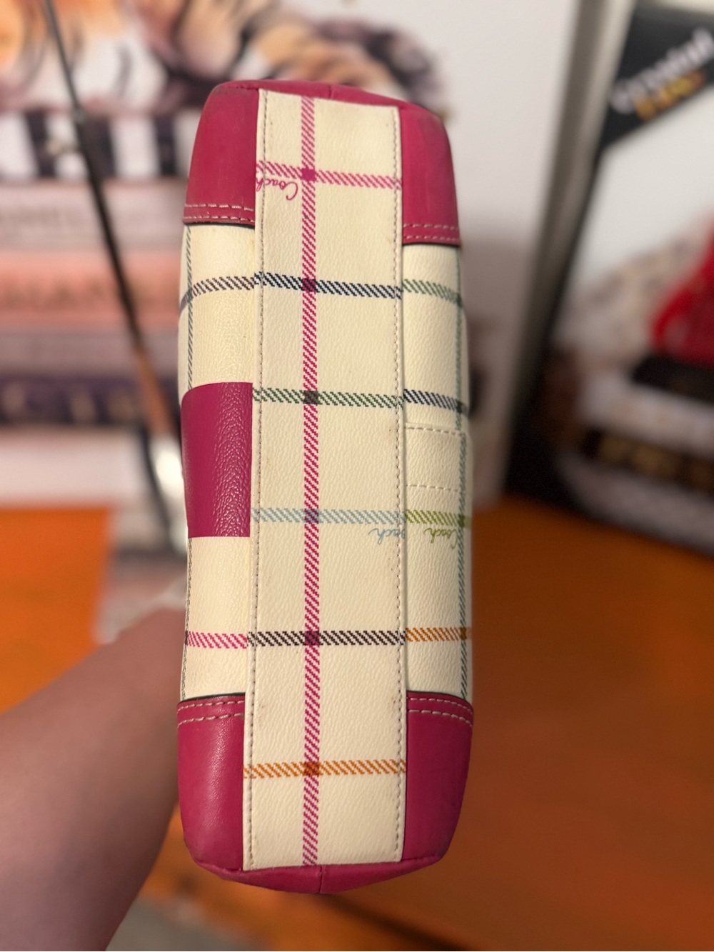 Coach Leatherware Plaid Tote Bag in Cream and Pink - Picture 9 of 14